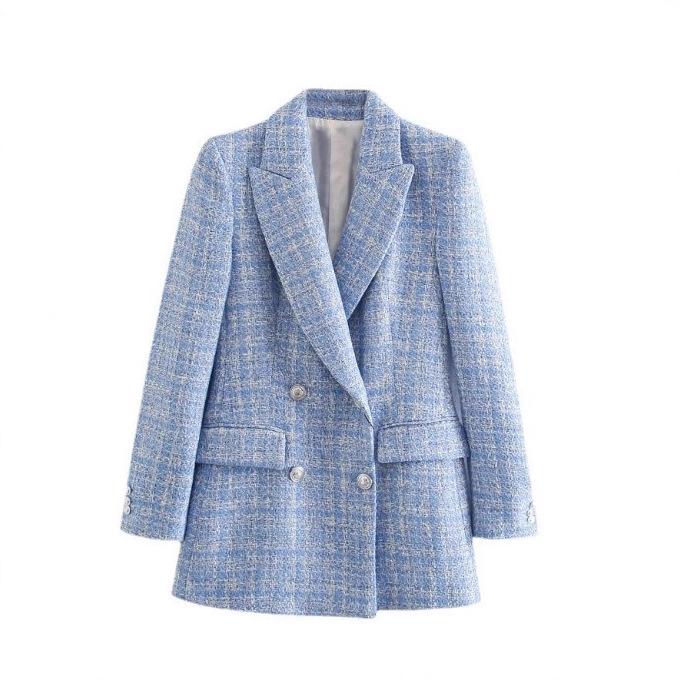 European and American women's clothing textured double-breasted blazer autumn and winter new fashion casual top