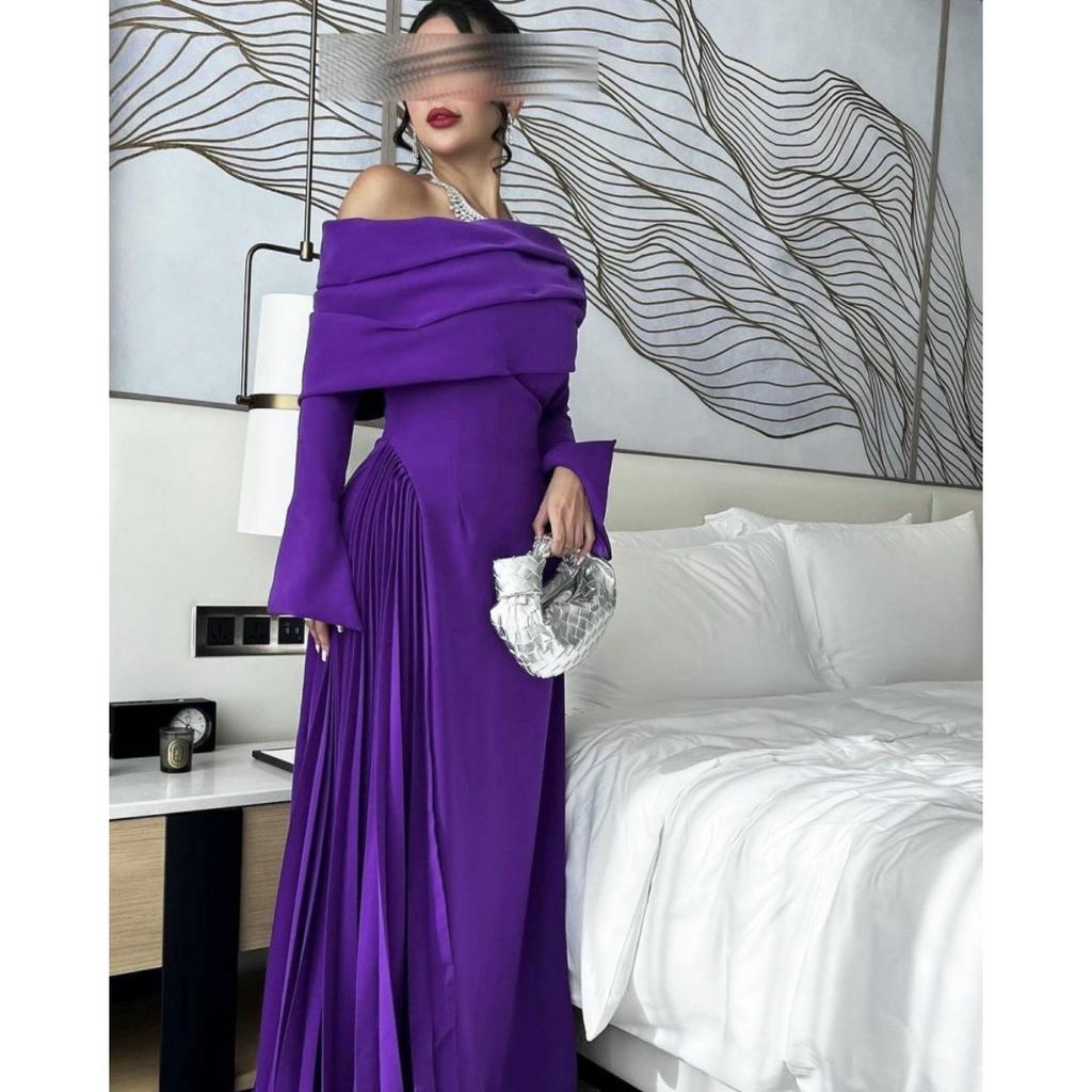 Fall Winter Women's Sexy Off-shoulder Ruched Evening Dress Leisure Cocktail Party Formal Event