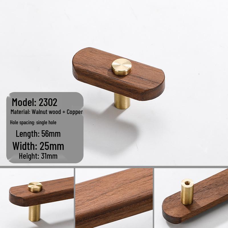 Japanese Minimalist Walnut Handle Solid Wood Cabinet and Wardrobe Drawer Handle