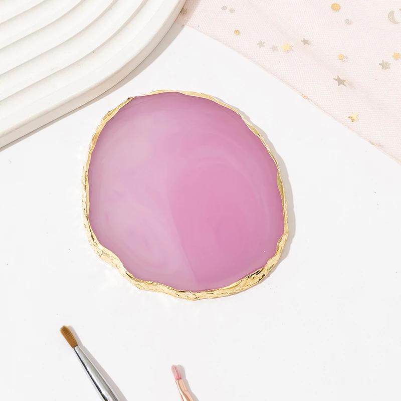 1PC Runde Harz Achat Stein Nail art Palette Falsche Nagel Tipps Mischen Farbe Zeichnung Palette Gel Polnisch Display Regal maniküre Werkzeug