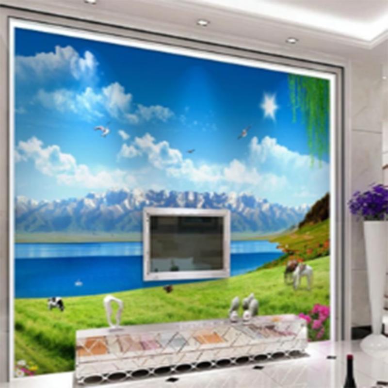 Photo Wallpaper Background Snow Mountain Prairie Mural Blue Sky and White Clouds 3D Large Wall Mural