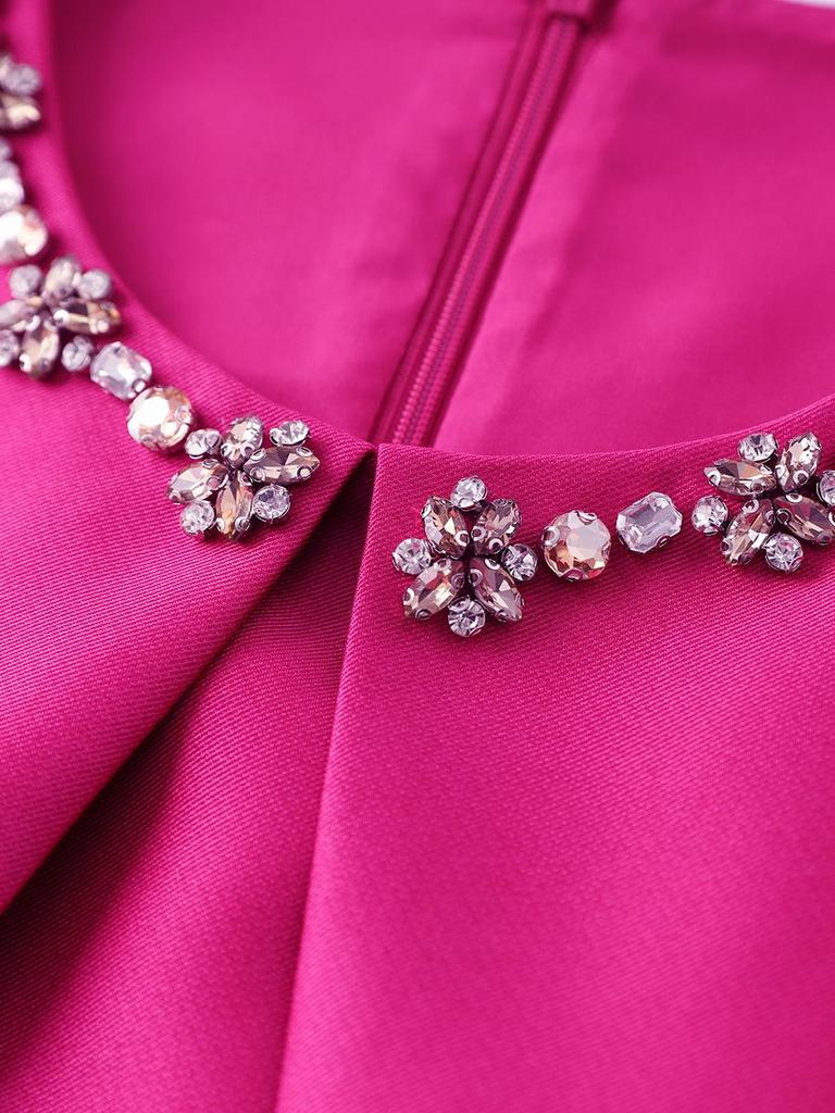 Elegant Sleeveless Cape Dress with Nail Diamond Detailing