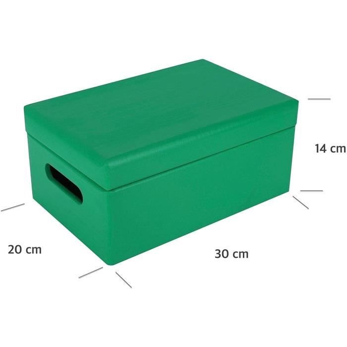 Boîte de Rangement en Bois Verte Creative Deco - 30 x 20 x 14 cm - avec Couvercle et Poignées