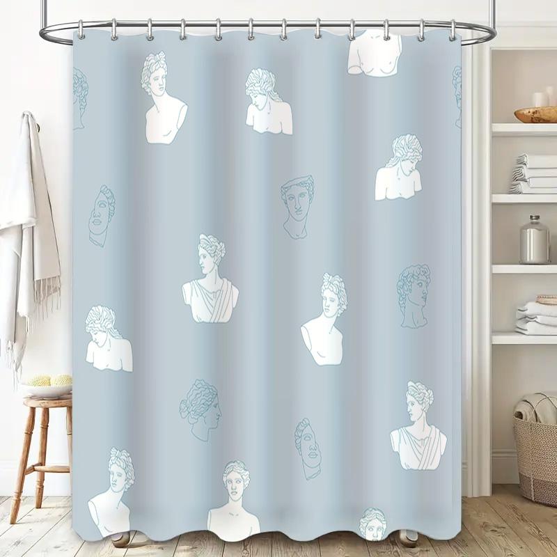 Vintage Classic Greek Bust Print Shower Curtain Decor Home Decoration Waterproof Fabric Light Blue 81 X 72 Inches (205 Cm) 39X