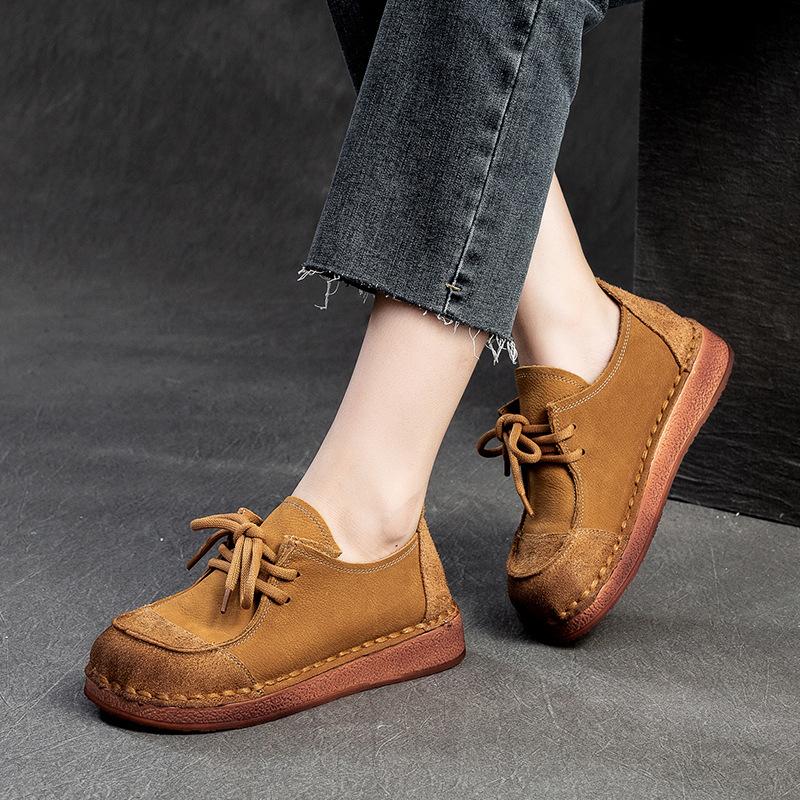 New Women's Soft Moccasins Slip-On Lazy Shoes Designer 2025 Autumn Female Round Real Leather Flats Luxury Buckle Footwear