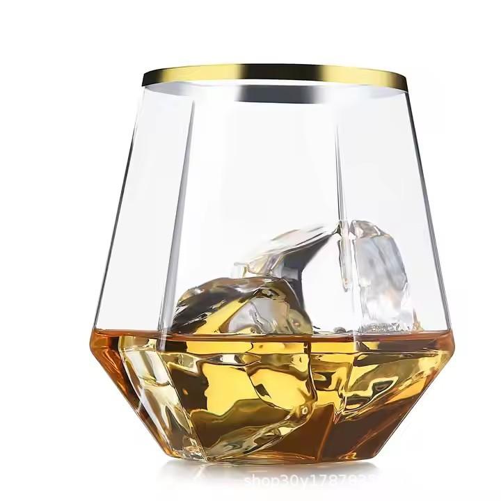 Diamantförmiges Transparentes Whiskeyglas 350ml Langlebiger Dicker Boden Tumbler Geeignet für Spirituosen und Cocktails mit Modernem Geometrischem Design