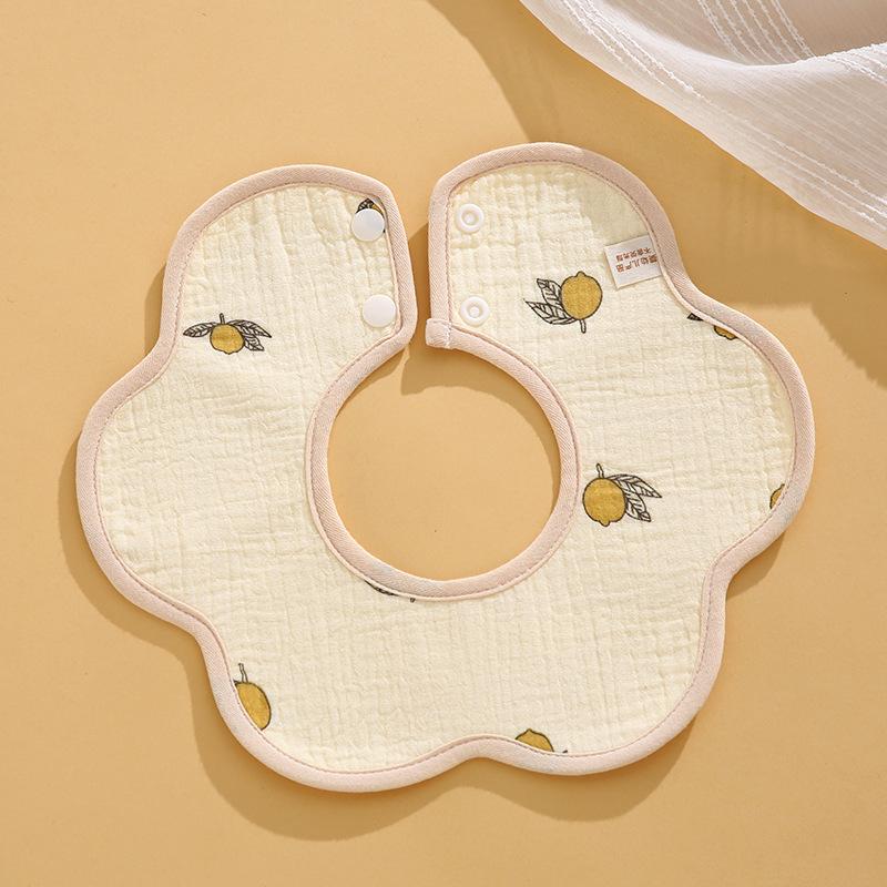 Class A Newborn Baby Saliva Towel Crepe Waterproof Petal Bib Autumn Winter Children Eating Cartoon Cotton Bib