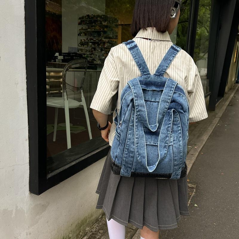 Sac à dos en jean pour l'école Sac à dos pour femme 1011 Nouveau Tendance Coréen Grande capacité Sac à bandoulière fourre-tout Sac à dos décontracté polyvalent