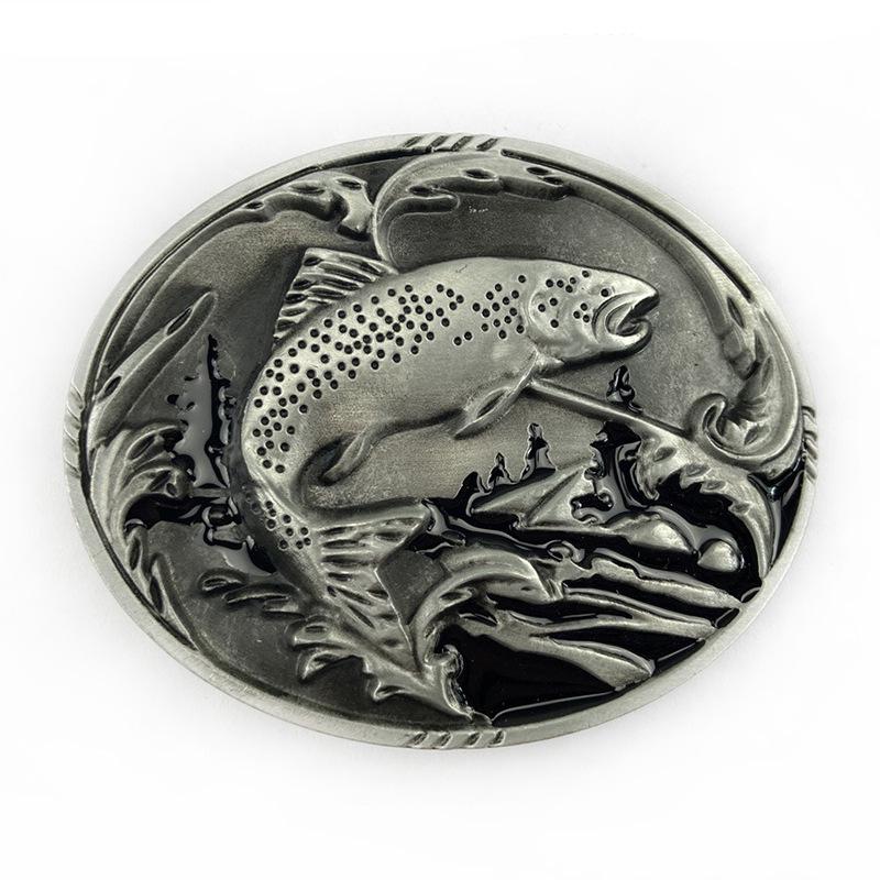 Men s Alloy Oval Flying Fish Belt Buckle