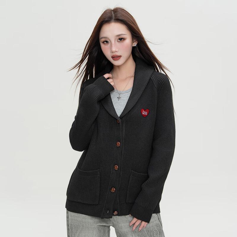 izzue Women's Heart Pattern V-Neck Cardigan Sweater