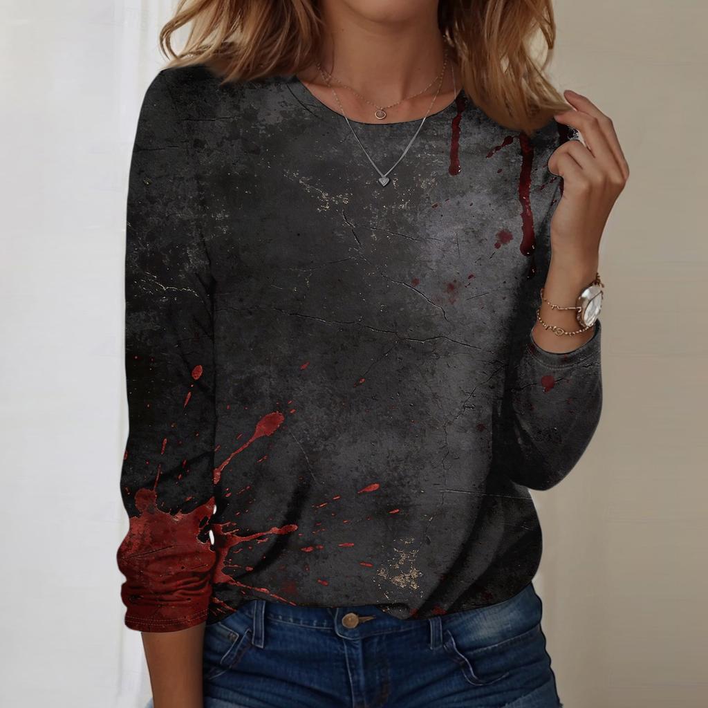 Women's Casual Long Sleeve Halloween Print Pullover Top Crew Neck Lightweight Sweatshirt for Everyday Wear