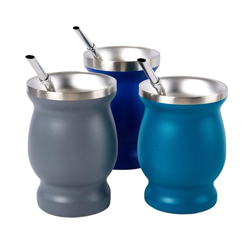 230ml Yerba Mate Gourd Tea Cup Set Double-Wall Stainless Steel Coffee Water Cup Straws Filter With Spoon Brush