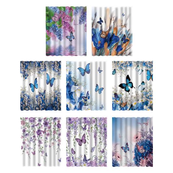 Floral Shower Curtain Spring Farmhouse Bathroom Curtain Waterproof Flowers Butterflies Leaves Bath Curtain with Hooks for Dormitory Shower Bathtub