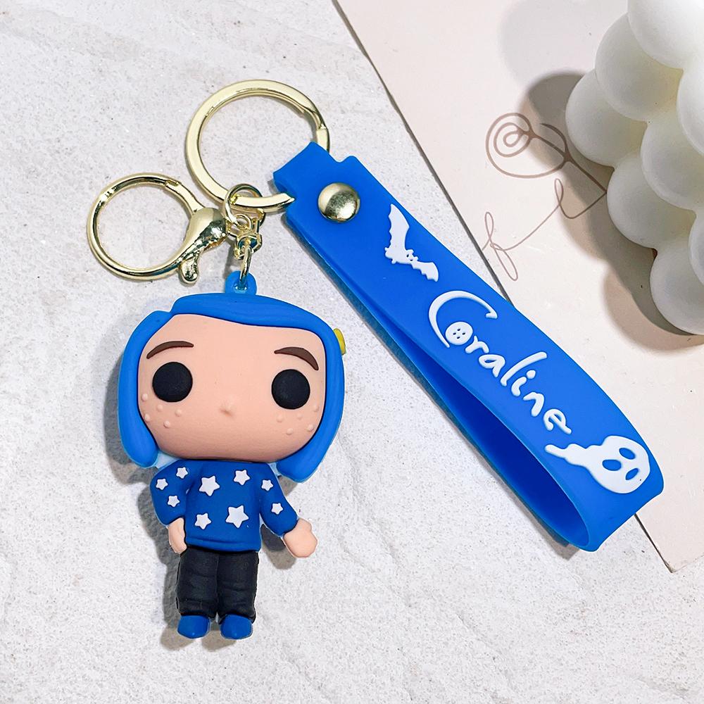 Creative Cartoon Coraline keychain Movie Action Coraline Figure Doll Model Cute Doll PVC Keyring Ornament Pendant Kids gifts
