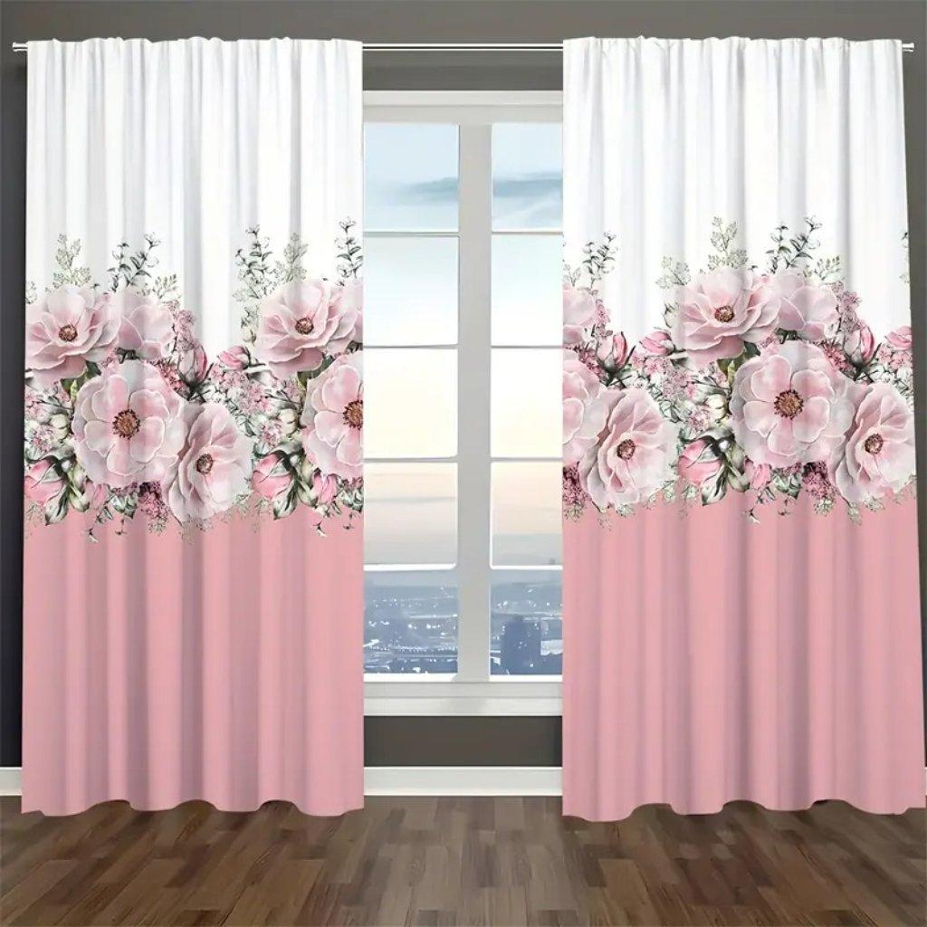 

2шт 3D квіткові штори, квіти Домашні декоративні штори для вітальні спальні 2x86W214H(CM)68x84in&Rod Pocket