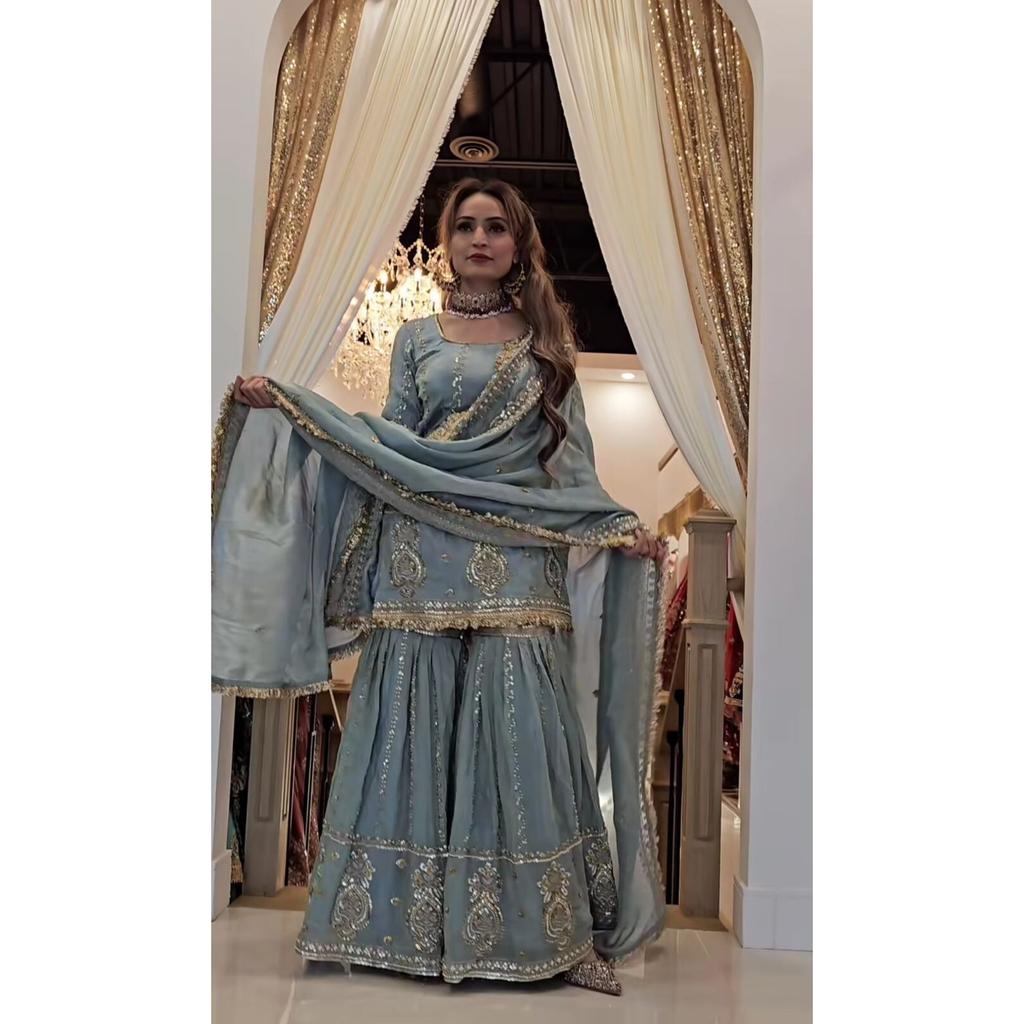Indian Bollywood Salwar Kameez Designer Beautiful Party Wear Top Sharara Suit VSQ-2189