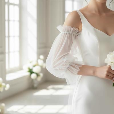 Wedding Sleeves Elastic Cuff Bride Wedding Gloves Soft Gauze Wedding Dress Removable Sleeve Solid Color Detachable Tulle Wedding