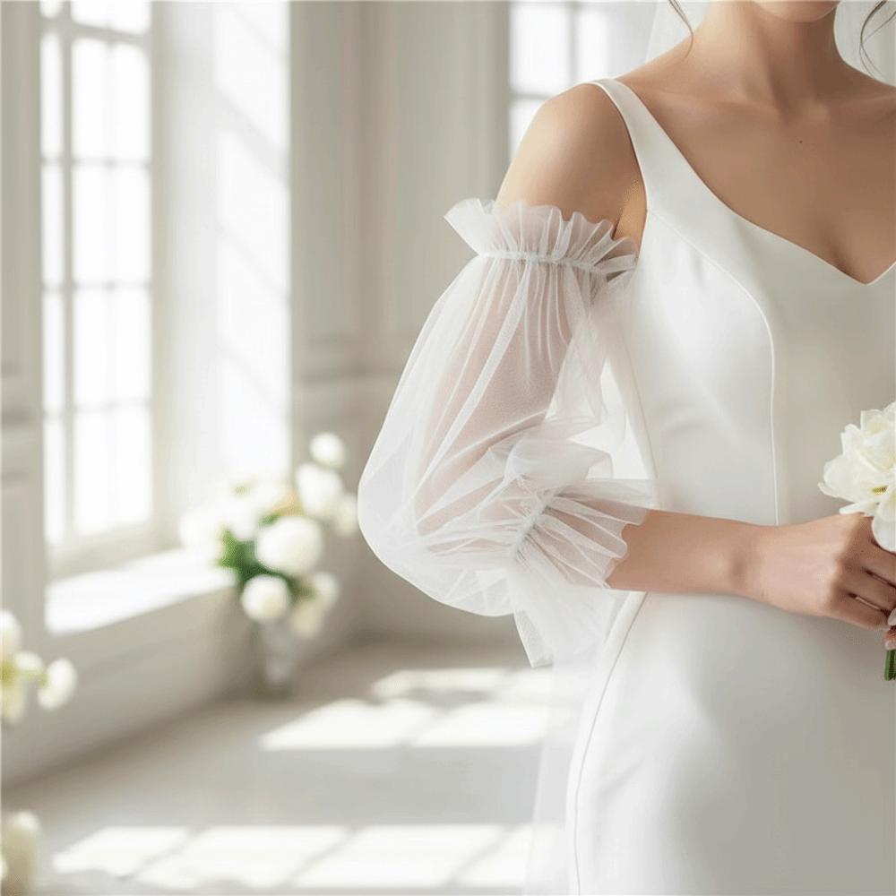 Wedding Sleeves Elastic Cuff Bride Wedding Gloves Soft Gauze Wedding Dress Removable Sleeve Solid Color Detachable Tulle Wedding