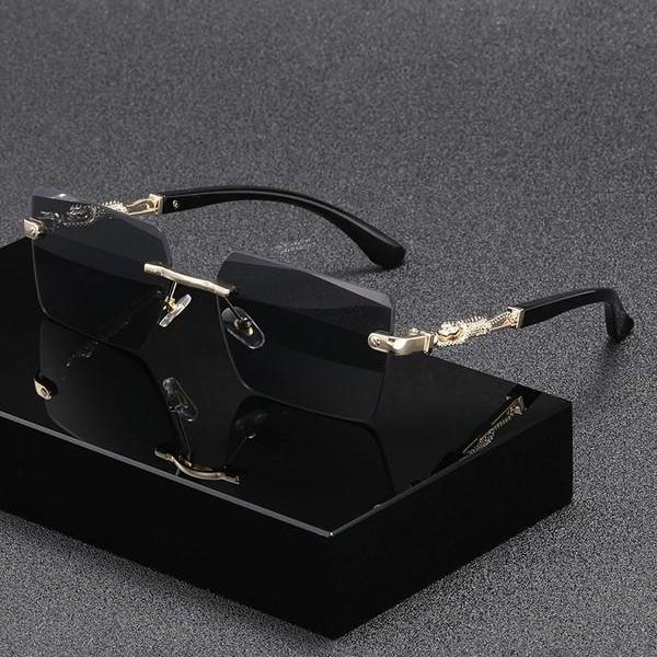 New cheetah rimless square glasses sunglasses men's driving fashion European and American sunscreen sunglasses