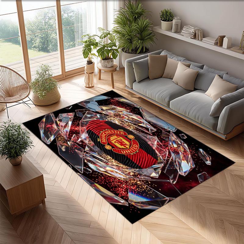 Tappeto in Flanella Stampato Manchester United Antiscivolo Morbido Poliestere Tappeto per Pavimento Tappetino Decorativo per Interni per Camera da Letto Soggiorno Divano