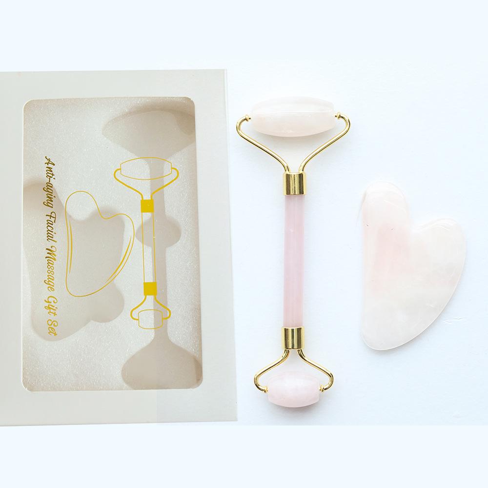 Pink Crystal Jade Roller & Gua Sha Beauty Set for Face, Eye, Body 