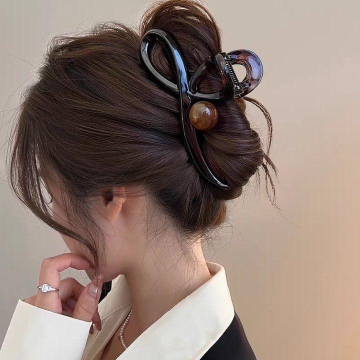 Retro Round Bead Claw Clip For Women Large Hair Volume Shark Clip Hair Clip Temperament Back Head Hair Clip Hair Clip Crab