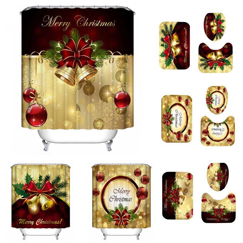 Elegant Christmas Shower Curtain And Toilet Mat Set For Stunning Holiday Home Decor