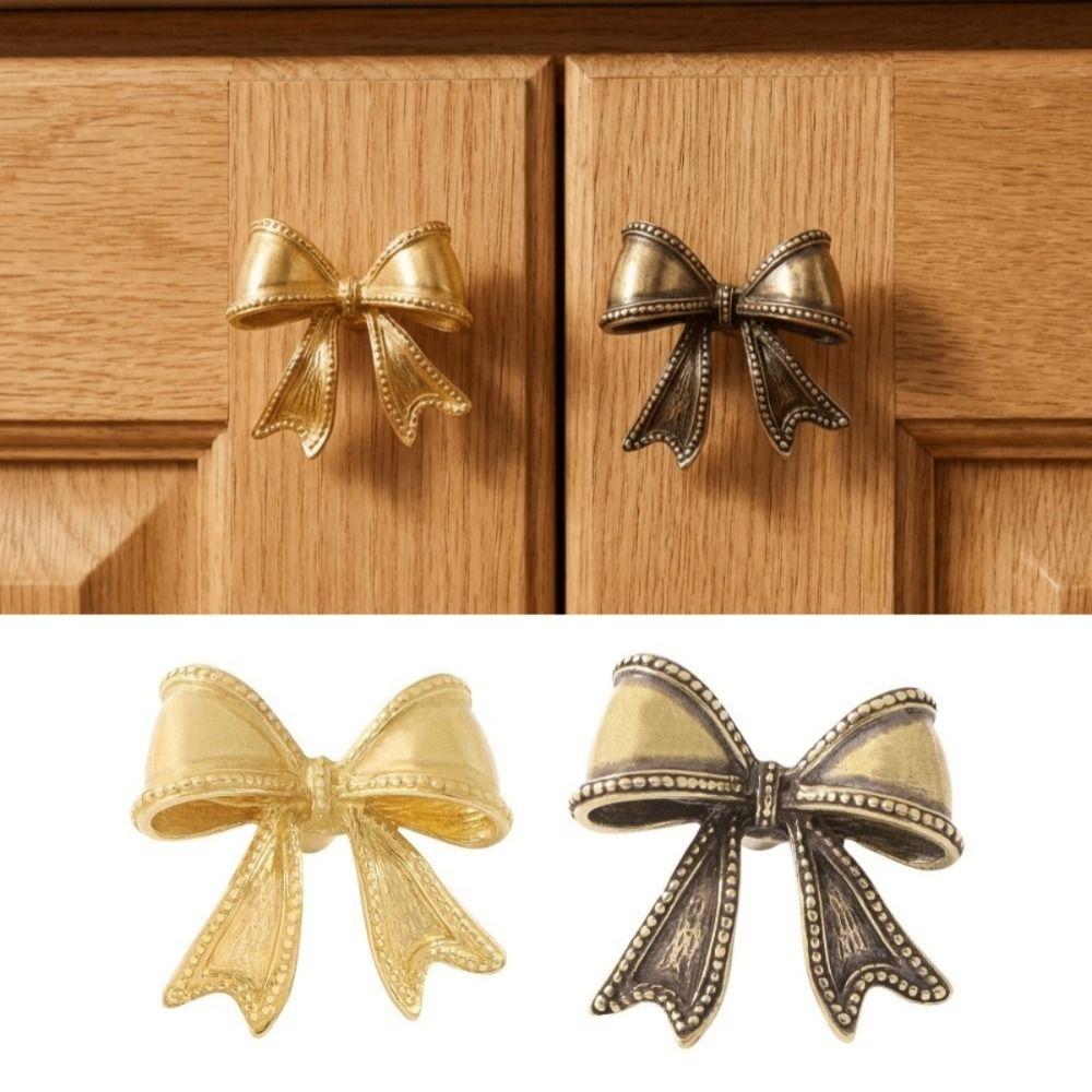 Furniture Hardware Cabinet Door Knobs Retro Wardrobe Drawer Pulls Bow Tie Brass Handle  Window