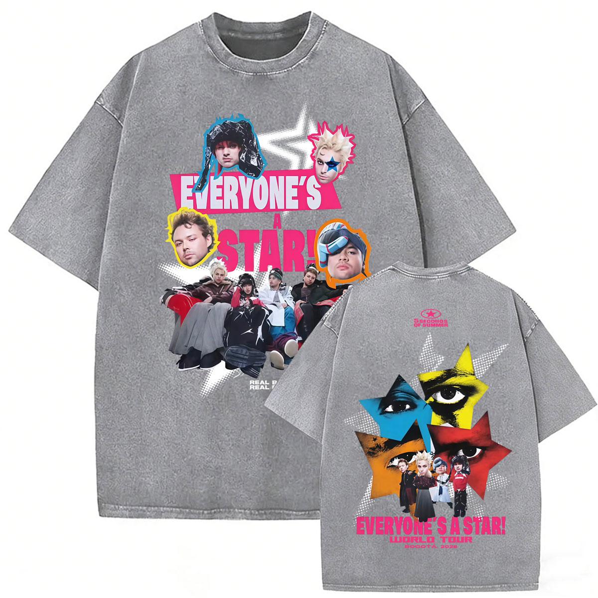 

Seconds of Summer Everyones A Star Music World Tour Concert Tshirts Men Women Fashion Vintage Washed T Shirt Streetwear S