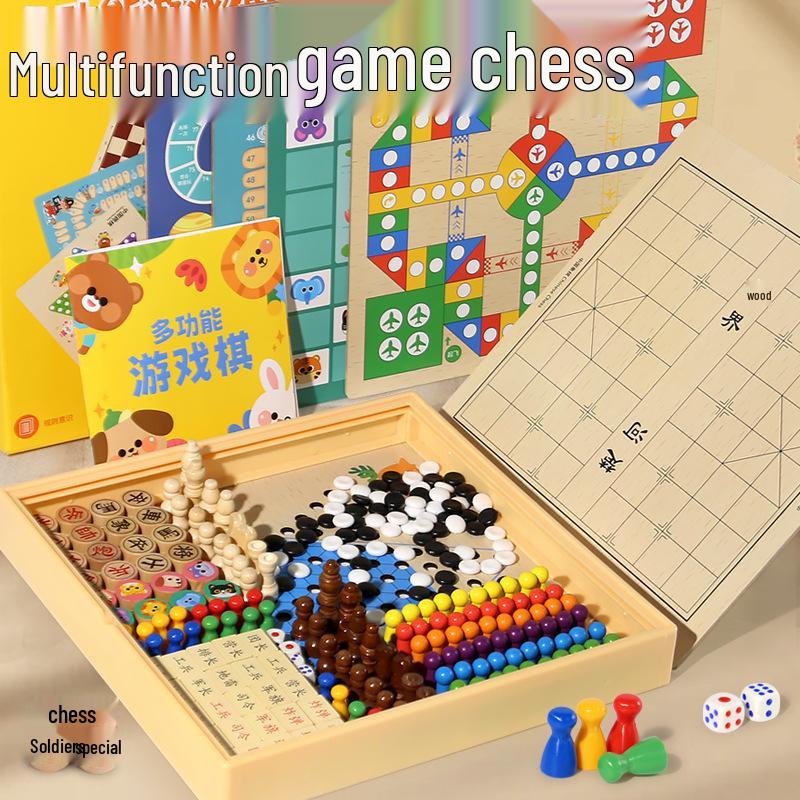 Multi-Function Chess & Board Games Set: Educational Toys for Kids - Checkers, Gomoku, and More