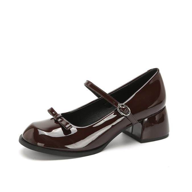 Spring Thick Heel Women Mary Jane Shoes Shallow Ladies Casual Butterfly-knot Shoes Eelgant Dress Leather Shoes