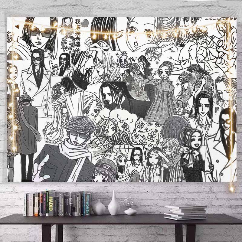 Nana Punk Rock Black Pink Anime Collage Tapestry Wall Hanging Art Decor for Bedroom Otaku Corner Cozy Study Space