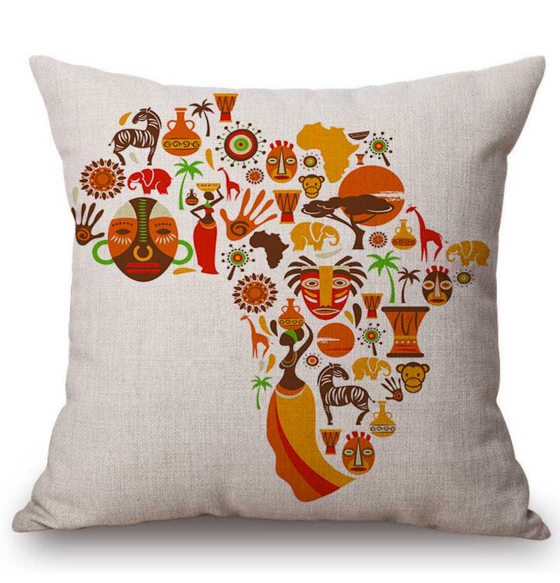 Nordic Africa Style Elephant Lion Mask Spear Art Sofa Decoration Pillow Case Cotton Linen Animal Exotic Car Pillow Cushion Cover