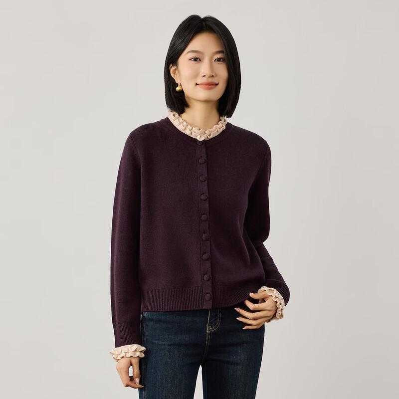 Northern Deer Women's Merino Wool Ruffle Cardigan