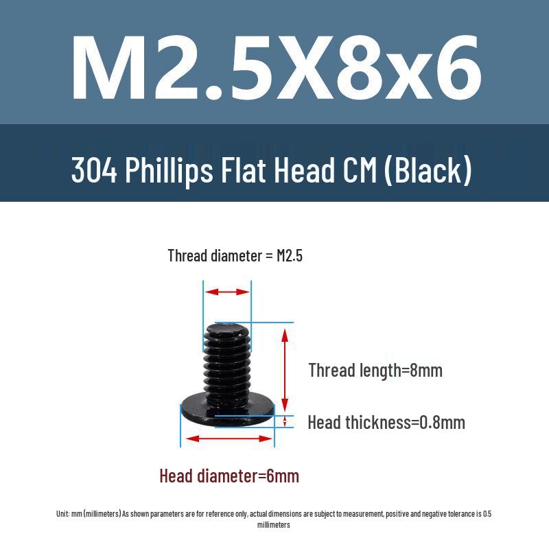 Yigu Black 304 Stainless Steel Flat Head Phillips Machine Screws M2-M6