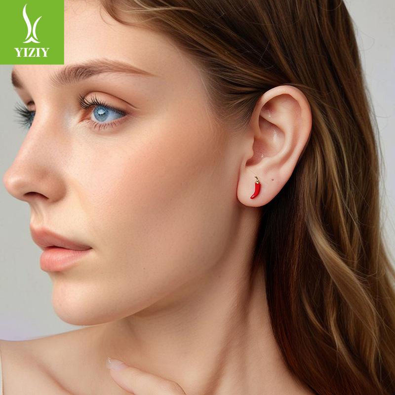 Personalized Red Pepper Stud Earrings Spice Girl Fashion Creative S925 Sterling Silver Stud Earrings