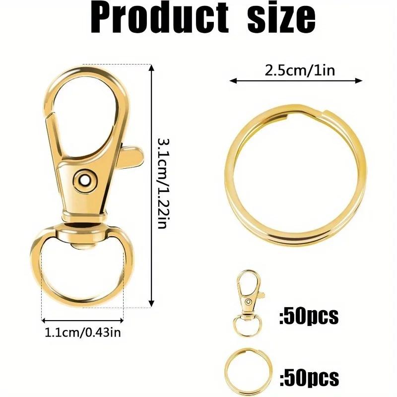 100PCS Gold Swivel Clasps Lanyard Snap Hooks with Key Rings Clip Hooks Lobster Claw Clasps for Keychains Jewelry DIY Crafts.
