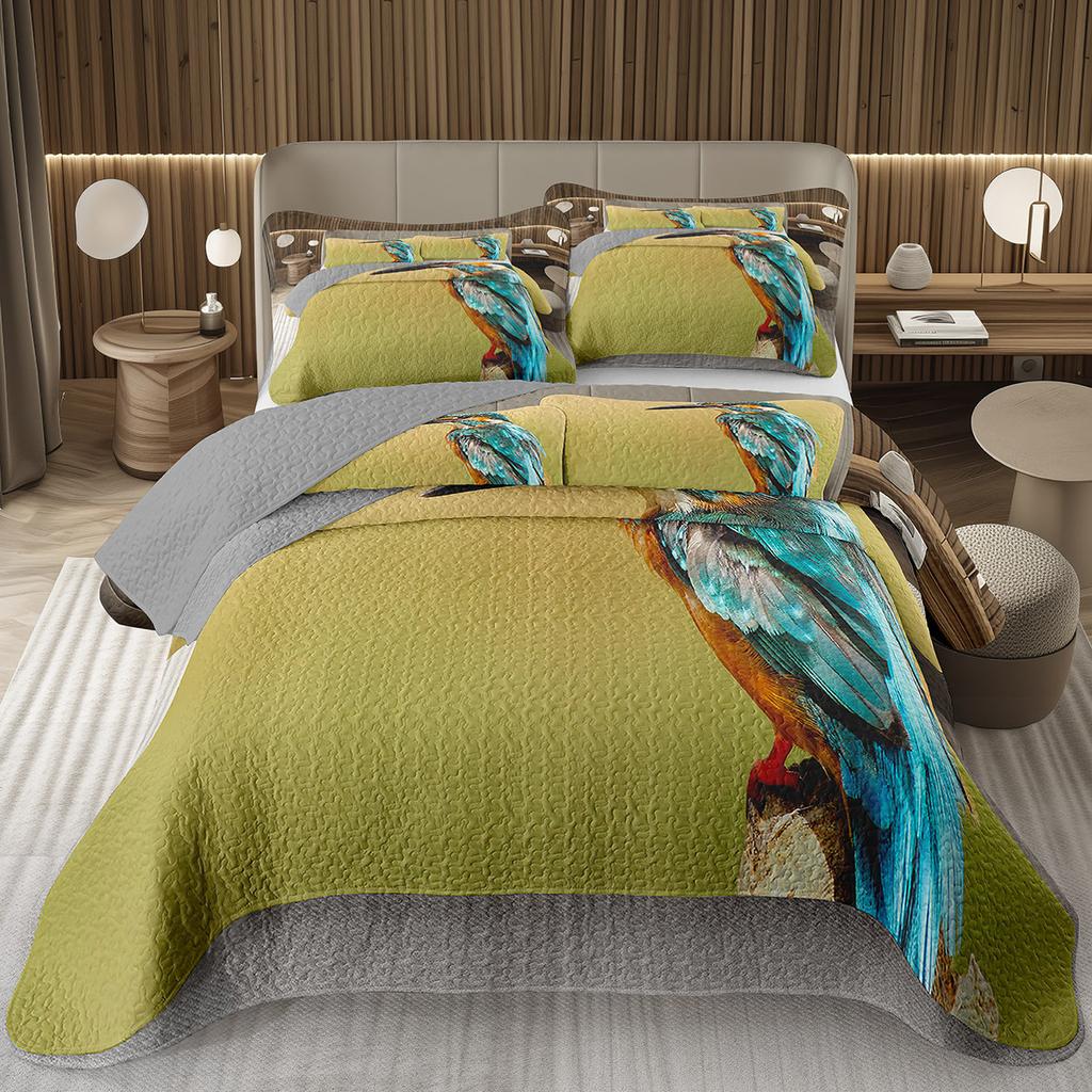 Wild Animal Bird Bedspreads Parrot Quilted Coverlet Botanical Plant Tree Branch Bedding Wildlife Quilt Set Twin/Full/Queen/King