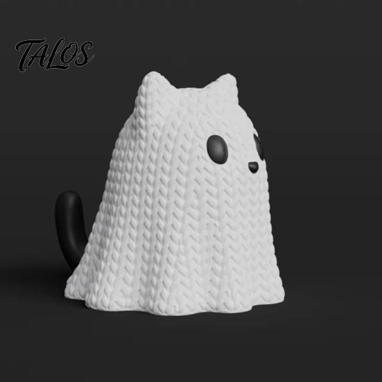 Talos 3D Printed Ghost Dog/Cat Figurine Ornaments, Knitted Texture Halloween Animal Decorations, Small Cute Puppy/Kitten Gifts for Home Desk Display