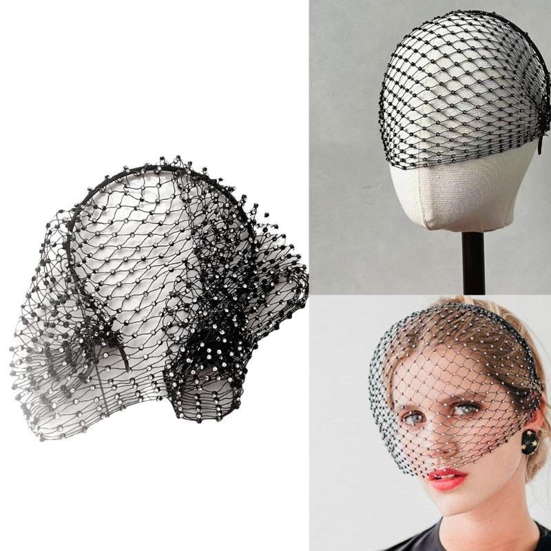 Kreatives Netz-Gesichtsschleier-Stirnband Stilvolles Kopfschmuckstück Funkelnde Braut-Strasssteine Für Brautparty Hochzeitsaccessoires