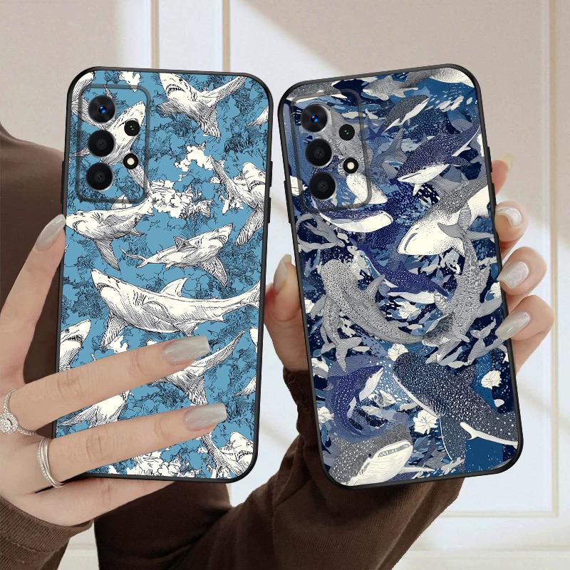Cartoon Blue Shark For Samsung A03 Core A 04 05 06 12 14 15 16 22 23 Galaxy A25 26 4G 34 35 52 53 56 71 73 90 5G soft phone case