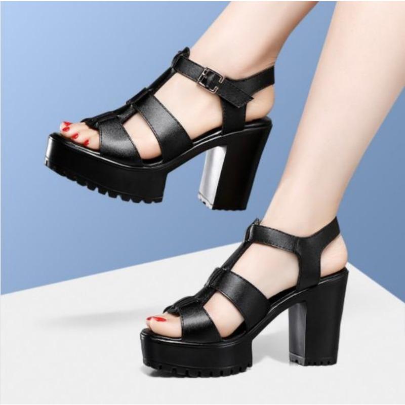 Sandales à plateforme et semelle épaisse pour femme, chaussures d'été à talons hauts, style gladiateur, petite taille 32-43, modèle de bureau