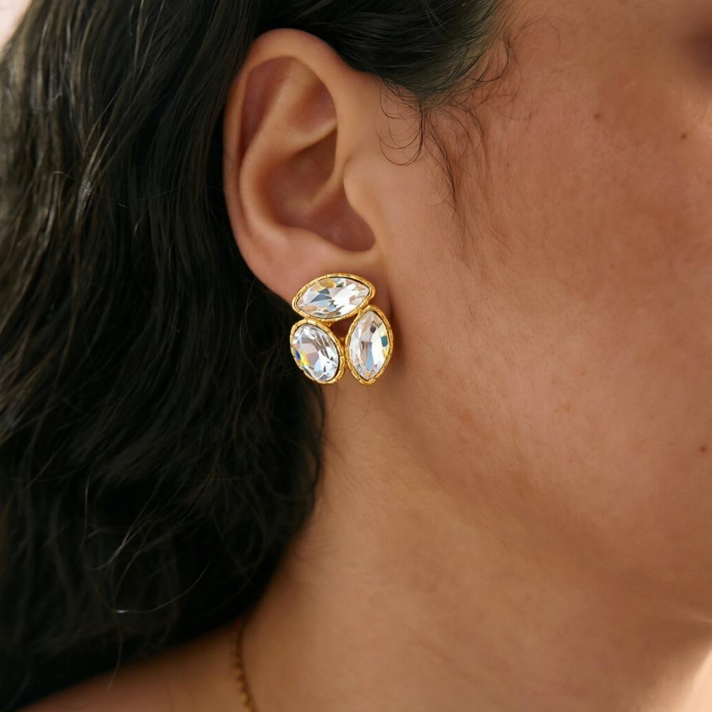 Trendy 18K Goud Vergulde Marquise Geslepen CZ Oorbellen in 304 Roestvrij Staal Dames Oorbellen Minimalistische Stud Oorbellen Lichte Luxe