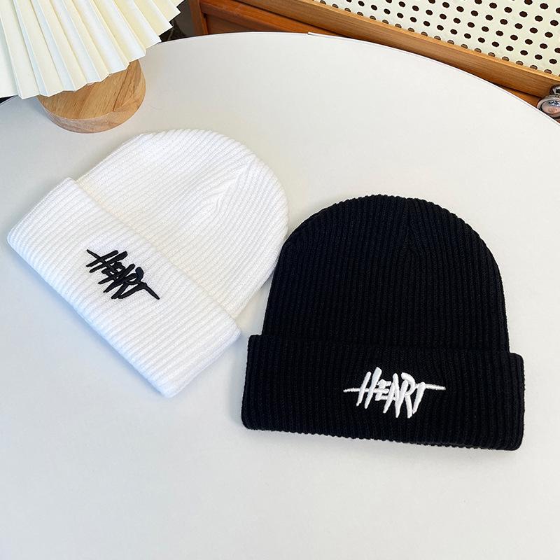 Men's Autumn/Winter Knit Beanie - Korean Style Letter Embroidery, Hip-Hop, Versatile Ear Protection Beanie.