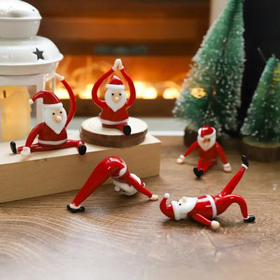 Santa Claus Yoga Glass Ornament Desktop Art Figurine Healthy Humorous Holiday Decor Glass Art Ornament