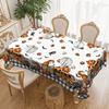 1-Piece Halloween Tablecloth, Grimace Pumpkin And Ghost Design - Black And White Checked Edge, Polyester Fabric