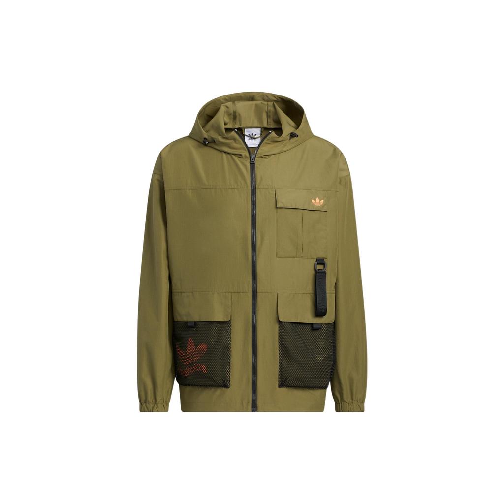 Adidas Originals Trefoil Logo Print Zip Hoodie Jacket Men Outerwear Olive-Green HS1909