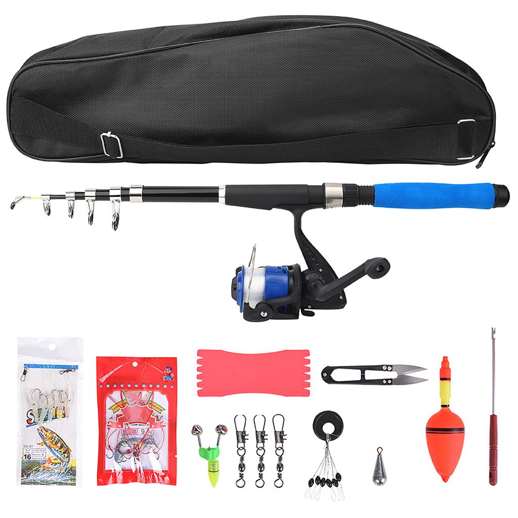 28038‑T210BL 2.1m Portable Fishing Rod Pole Set Retractable Rod Spinning Wheel Reel Baits Hooks Fishing Bag Kit