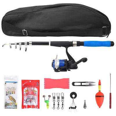 28038‑T210BL 2.1m Portable Fishing Rod Pole Set Retractable Rod Spinning Wheel Reel Baits Hooks Fishing Bag Kit