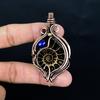 Ammonite Fossil & Lapis Lazuli 999 Copper Wire Wrapped Pendant, Handmade Gemstone Jewelry Pendant For Memorial Day
